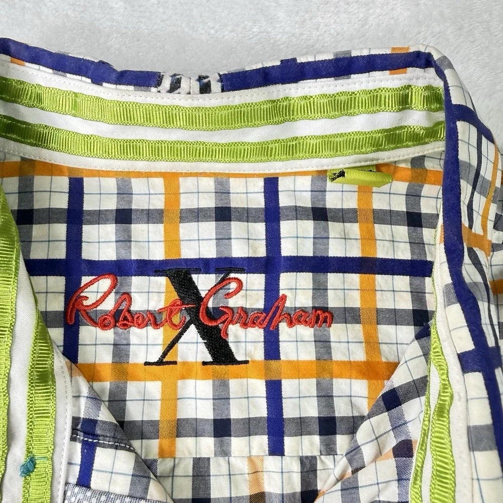 Robert Graham‎ Shirt Mens Medium Multi Colored Tailored Fit Checkered Flip Cuff - Picture 2 of 8